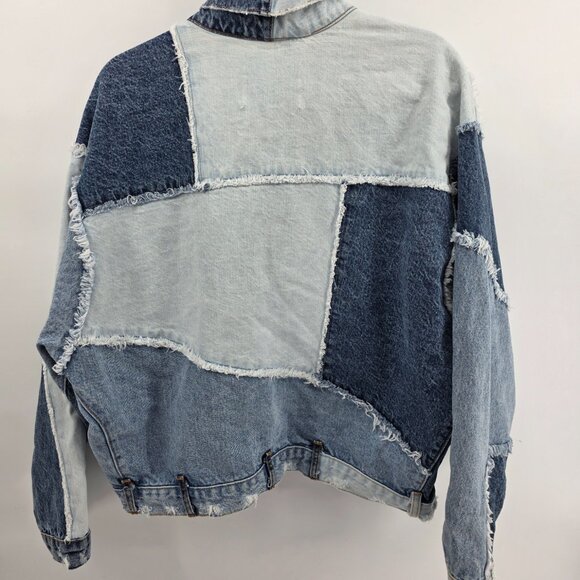 Revice Denim Patchwork Distressed Cropped Jacket – Blue – M - Picture 6 of 8